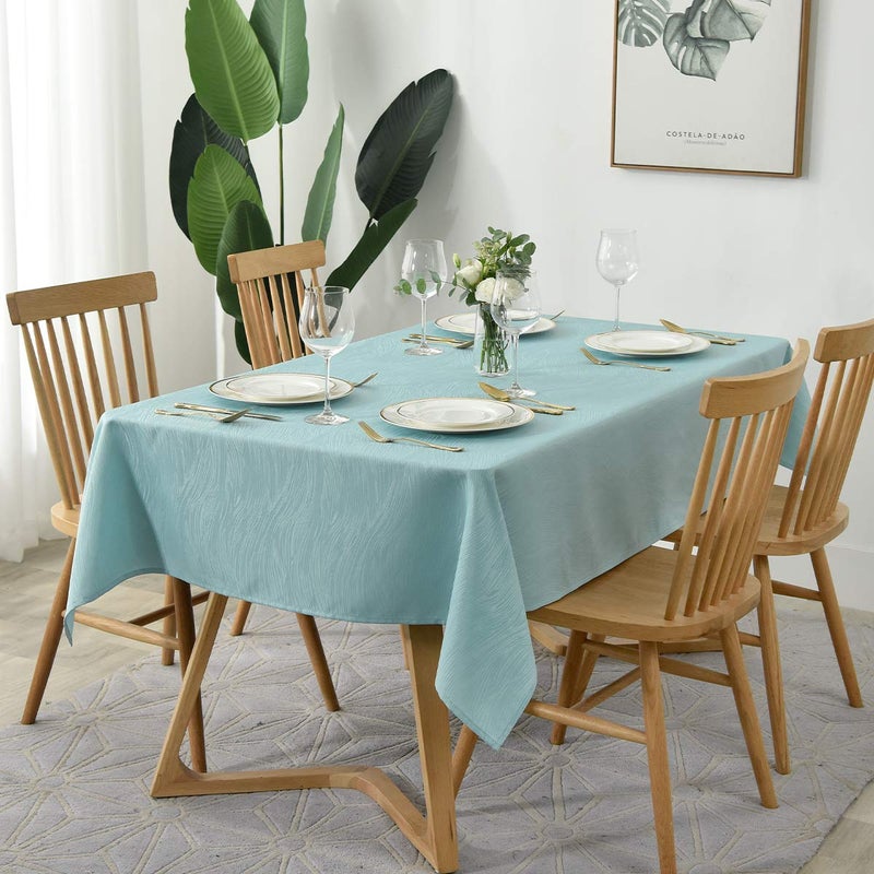 maxmill Jacquard Table Cloth Swirl Pattern Spillproof Wrinkle Resistant Water Proof Heavy Weight Soft Tablecloth for Kitchen Dinning Tabletop Outdoor Picnic Rectangle 52 x 70 Inch Turquoise - Image 2